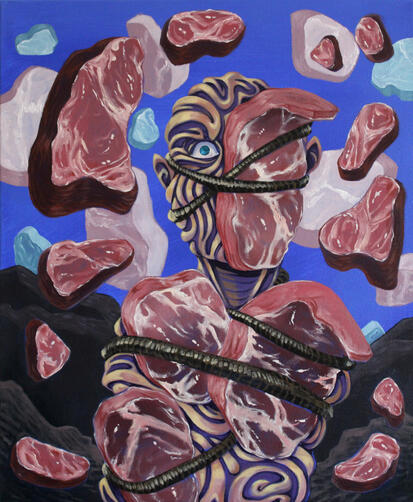Bound to flesh, acrylic and oil, 2023